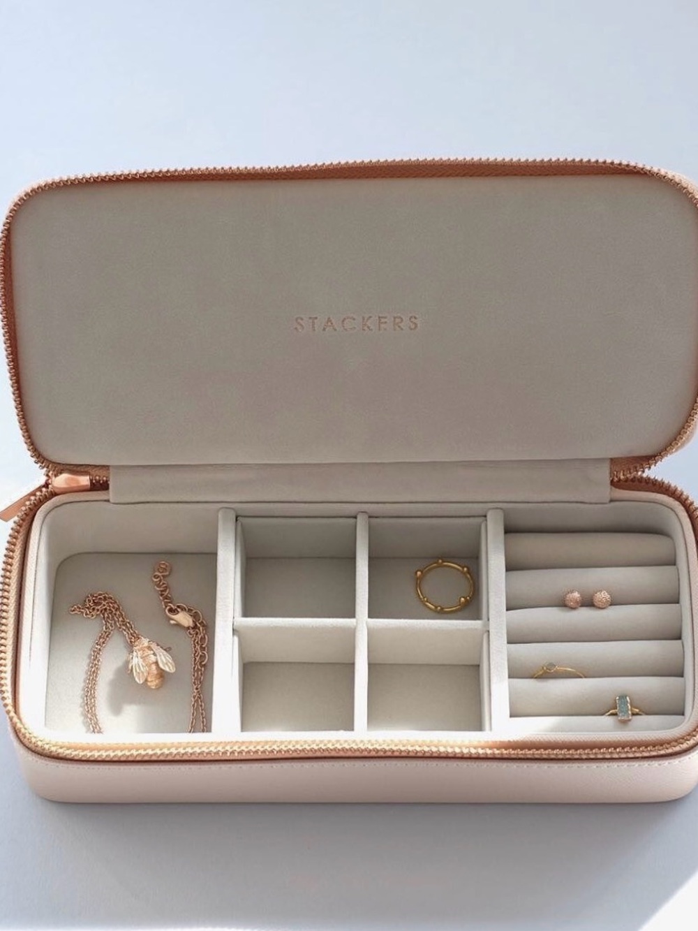 Stackers Cream Travel Jewelry Box with Rose Gold Trim